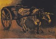 Vincent Van Gogh Cart with reddish-brown ox oil